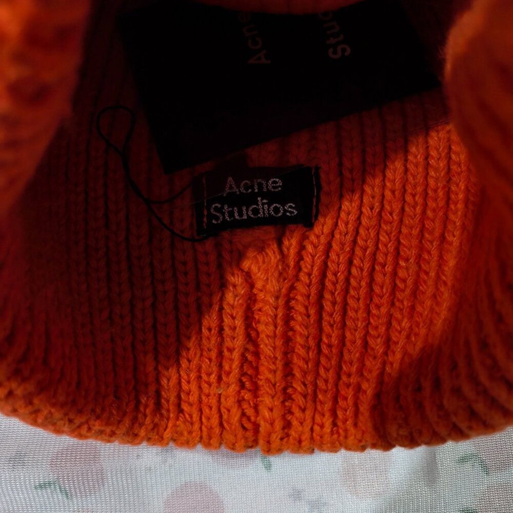 Acne Studios Orange Knit Hat With Smiley Face Logo - Picture 5 of 5